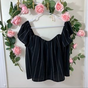 2/$20 Off Shoulder Stripes Black Top